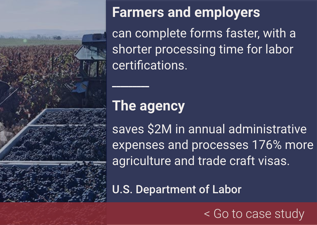 A graphic showing U.S. Department of Labor investment impact. Also links to U.S. Department of Labor case study page.